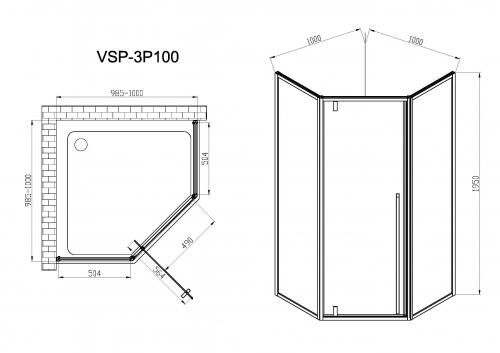 Душевой уголок Vincea Penta VSP-3P100CLB, 1000*1000, черный, стекло прозрачное
